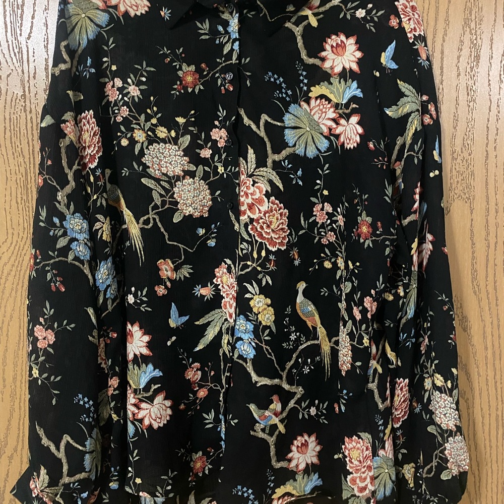 Floral Bird Button Blouse - GP & J Baker X H & M Size 10